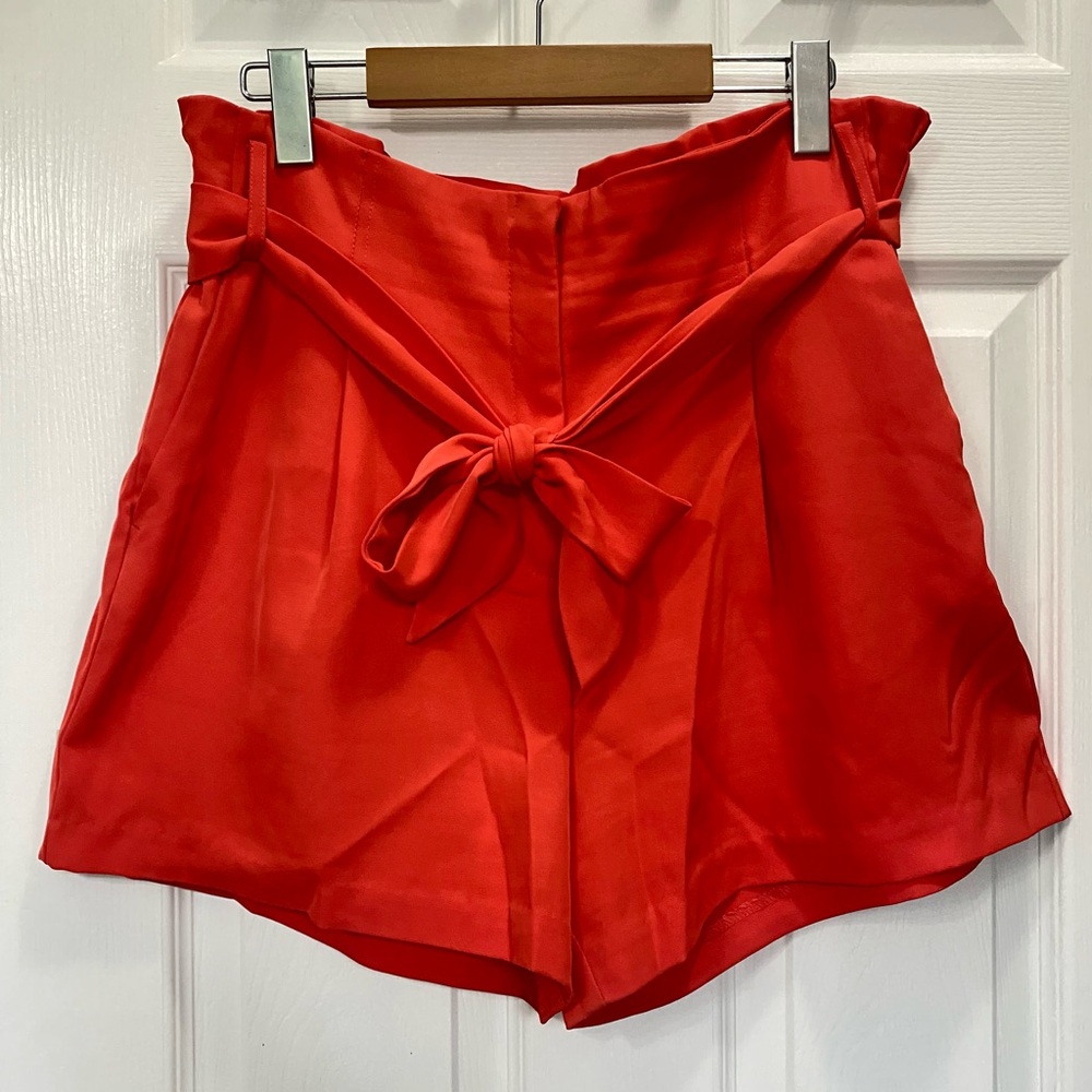 Red Tie-Front Paper-Bag Shorts